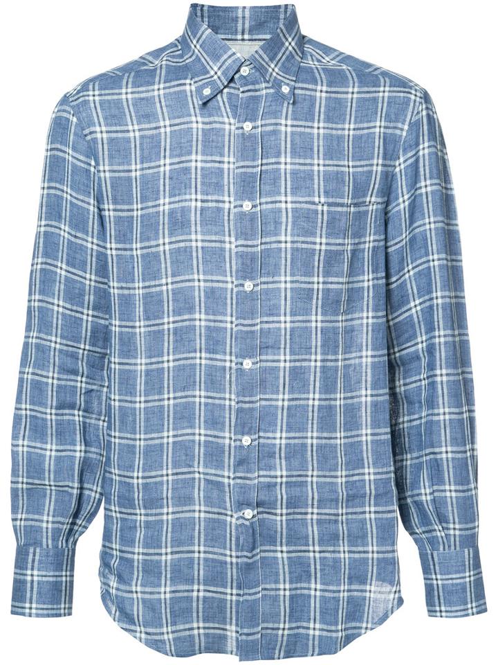 Brunello Cucinelli - Checked Shirt - Men - Linen/flax - M, Blue, Linen/flax