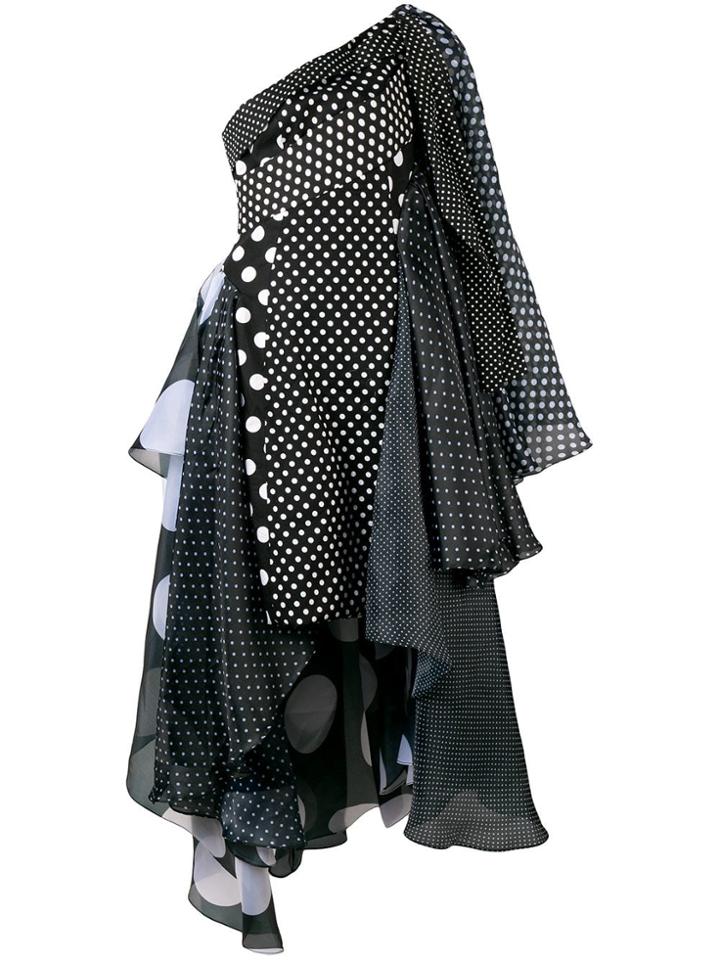Richard Quinn Polka Dot Asymmetric Dress - Black