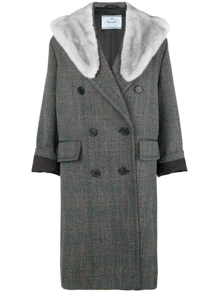 Prada Double Breasted Midi Coat - Grey