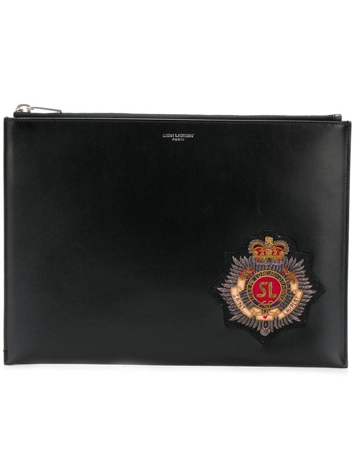 Saint Laurent Crested Clutch Bag - Black