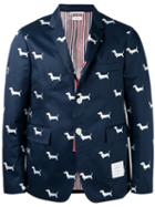 Thom Browne Dog Print Blazer, Men's, Size: 0, Blue, Cotton/cupro
