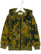 Stone Island Kids Camouflage Print Hooded Jacket, Boy's, Size: 12 Yrs, Green