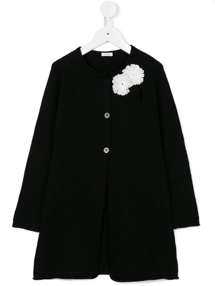 Il Gufo Knitted Flower Appliqué Cardigan, Girl's, Size: 10 Yrs, Black