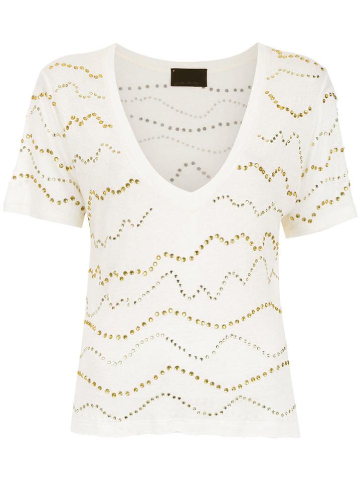 Andrea Bogosian Linen Apliqué Top - White