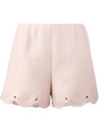 Valentino - Rockstud Scalloped Shorts - Women - Silk/virgin Wool - 40, Pink/purple, Silk/virgin Wool