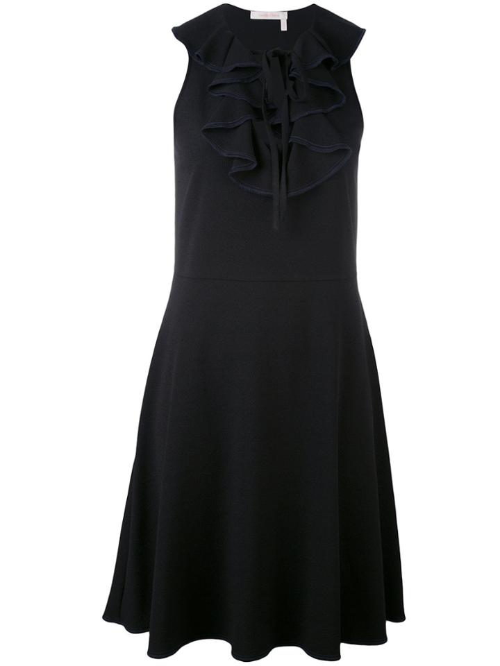 See By Chloé Ruffle Crepe Skater Dress - Black