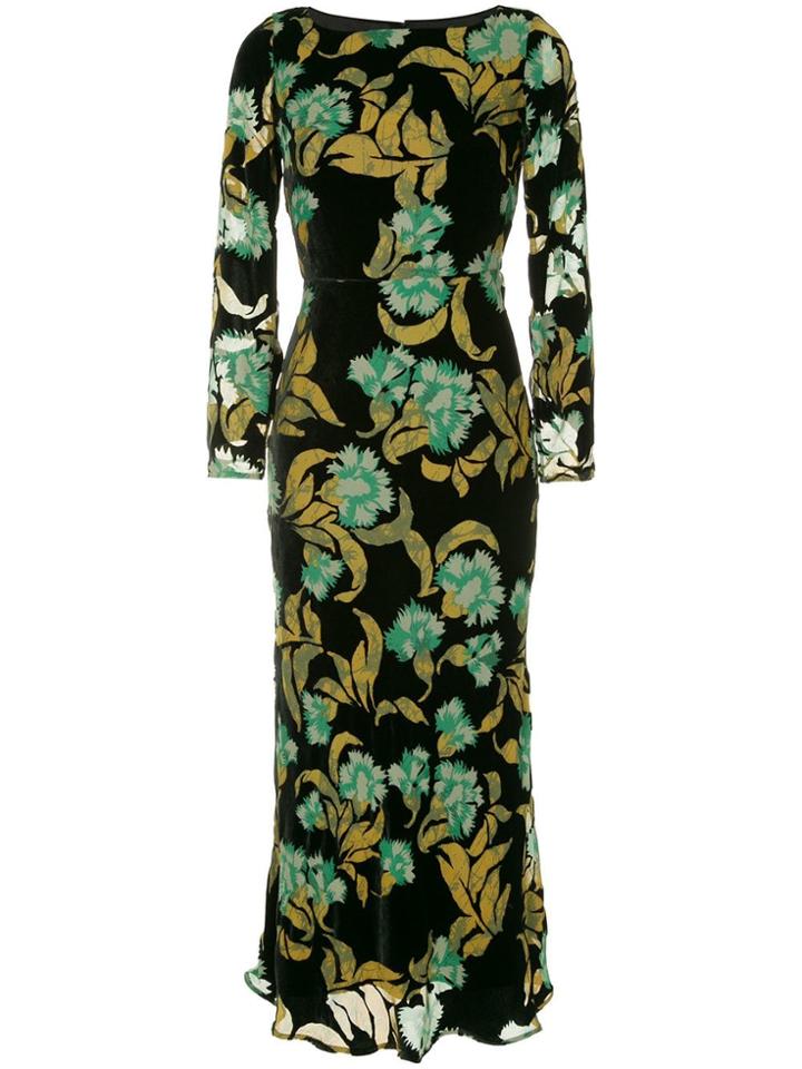 Saloni Velvet Azaela Print Dress - Black