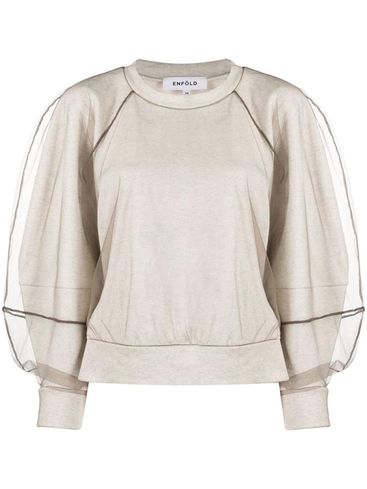 Enföld Boxy Tulle Sleeve Sweatshirt - White