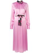 Msgm Long Sleeve Ruffle-neck Dress - Pink & Purple