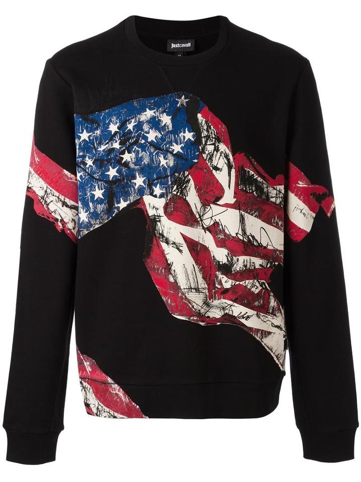 Just Cavalli American Flag Printed Sweatshirt, Men's, Size: Small, Black, Cotton/polyester