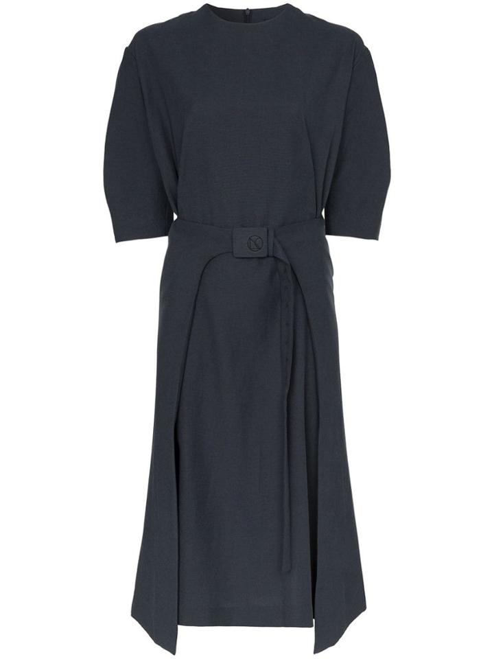 Low Classic Three-quarter Sleeve Belted Midi Dress - Blue