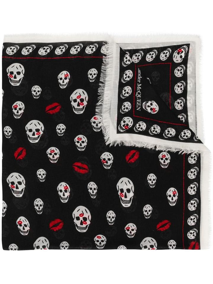 Alexander Mcqueen Skull And Lips Scarf - Black