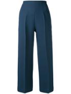 Fendi - Pleated Cropped Trousers - Women - Silk/wool - 42, Women's, Blue, Silk/wool