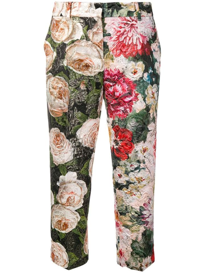 Dolce & Gabbana Matelassé Floral-print Trousers - Black