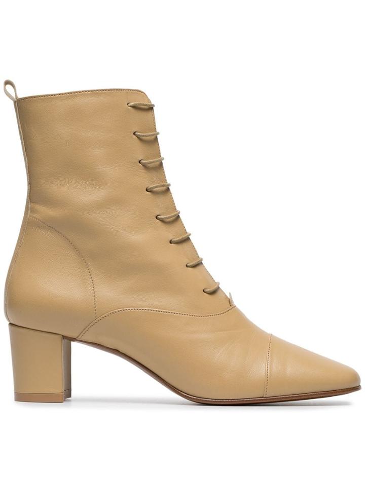 By Far Lada 55 Lace-up Leather Ankle Boots - Neutrals