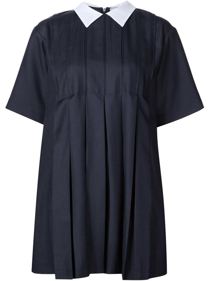 Maison Kitsuné Puritan Collar Pleated Mini Dress
