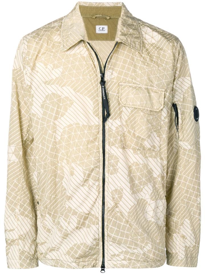 Cp Company Printed Zip-up Jacket With Lens Detail - Neutrals
