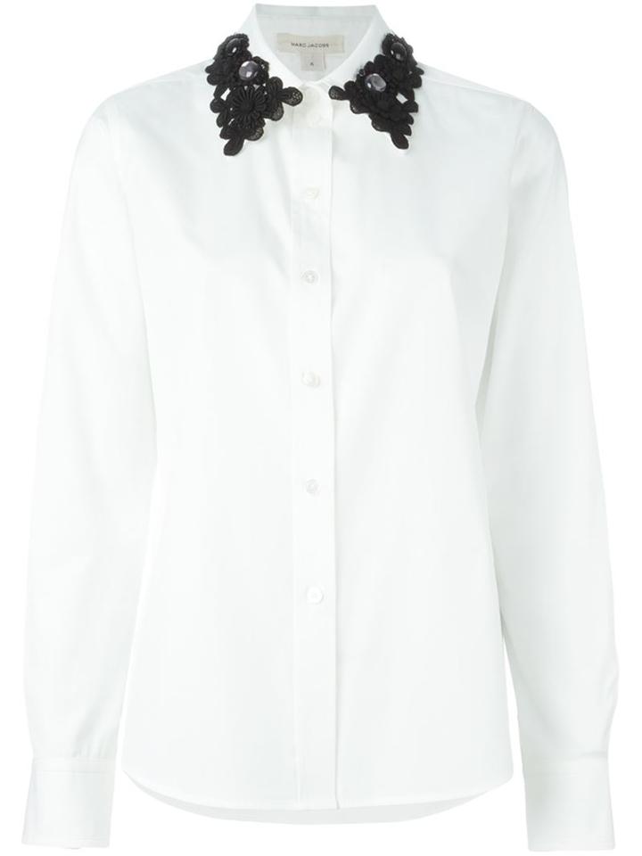 Marc Jacobs Contrasted Embroidered Collar Shirt, Women's, Size: 4, White, Cotton/polyester