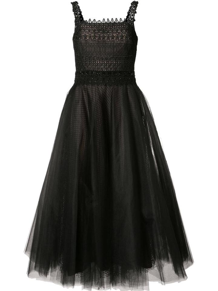 Marchesa Notte Tulle Flared Dress, Women's, Size: 16, Black, Polyester
