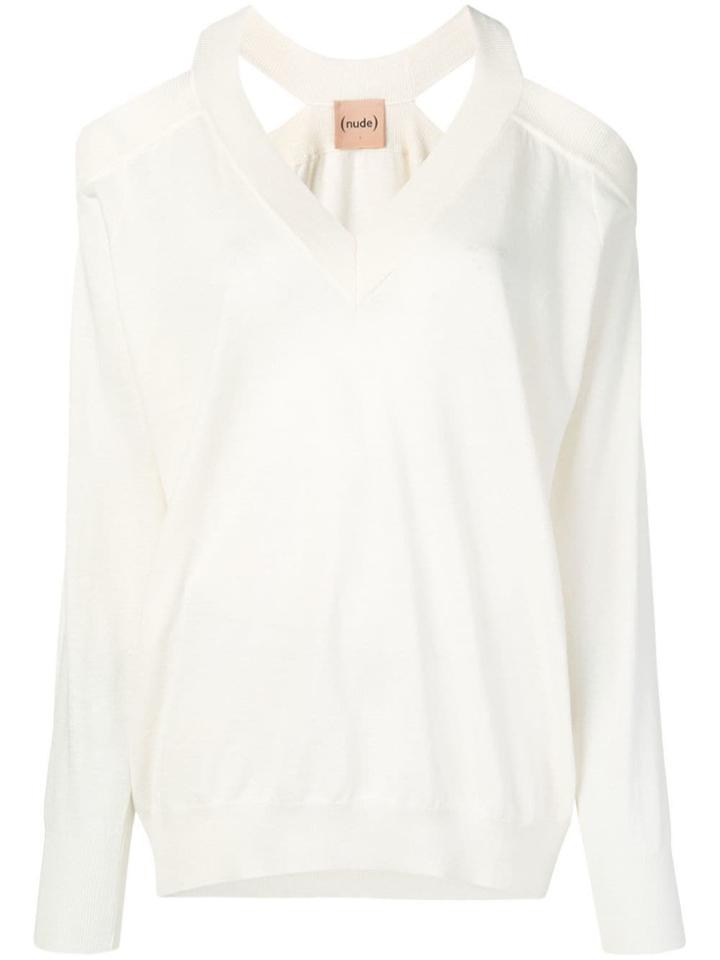 Nude Cold Shoulder Jumper - White