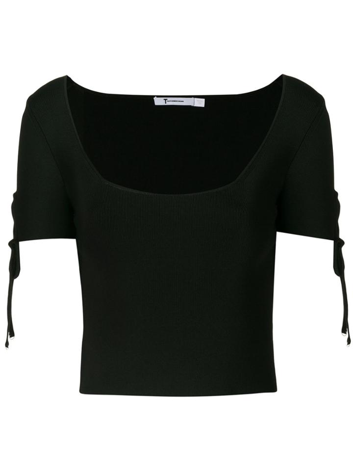 T By Alexander Wang Tied Sleeve Crop Top - Black