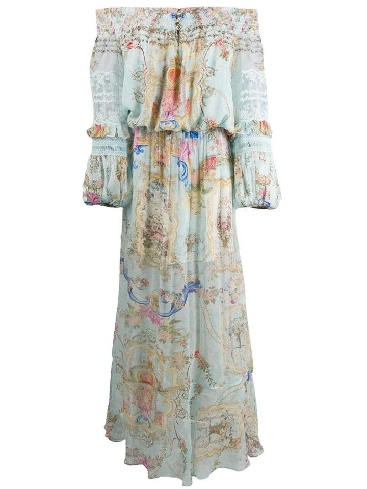 Camilla Off The Shoulder Shirred Dress - Blue