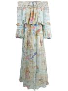 Camilla Off The Shoulder Shirred Dress - Blue