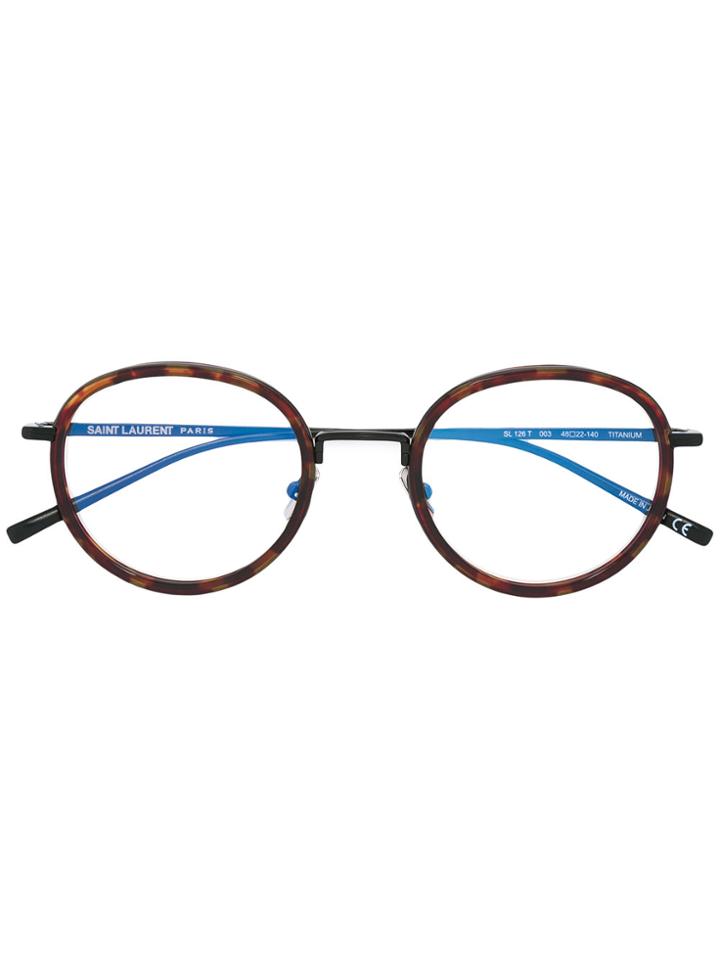 Saint Laurent Eyewear Tortoiseshell Round Glasses - Black