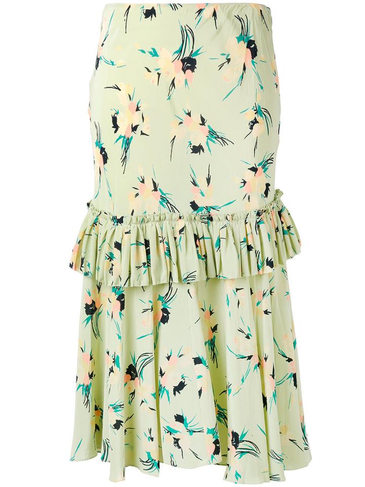 Marni - Gathered Floral Skirt - Women - Silk - 42, Green, Silk