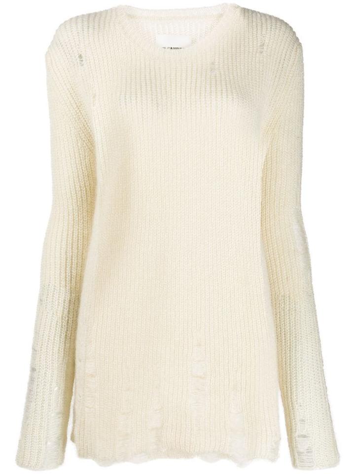 Jil Sander Distressed Effect Chunky Knit Jumper - Neutrals