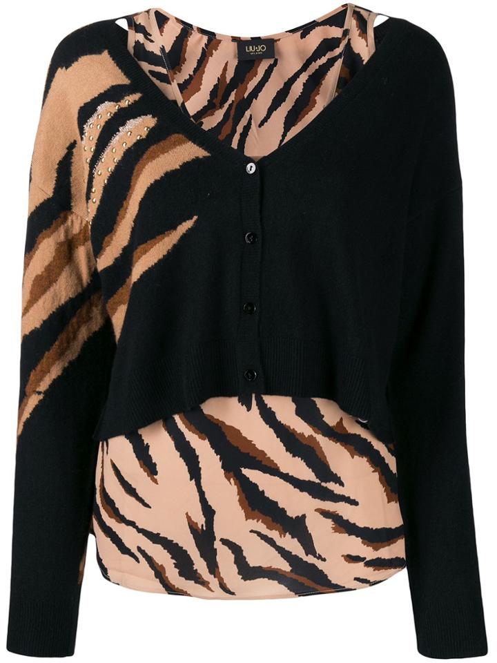 Liu Jo Layered Style Tiger Print Cardigan - Black