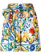 Dolce & Gabbana Majolica Print Belted Shorts