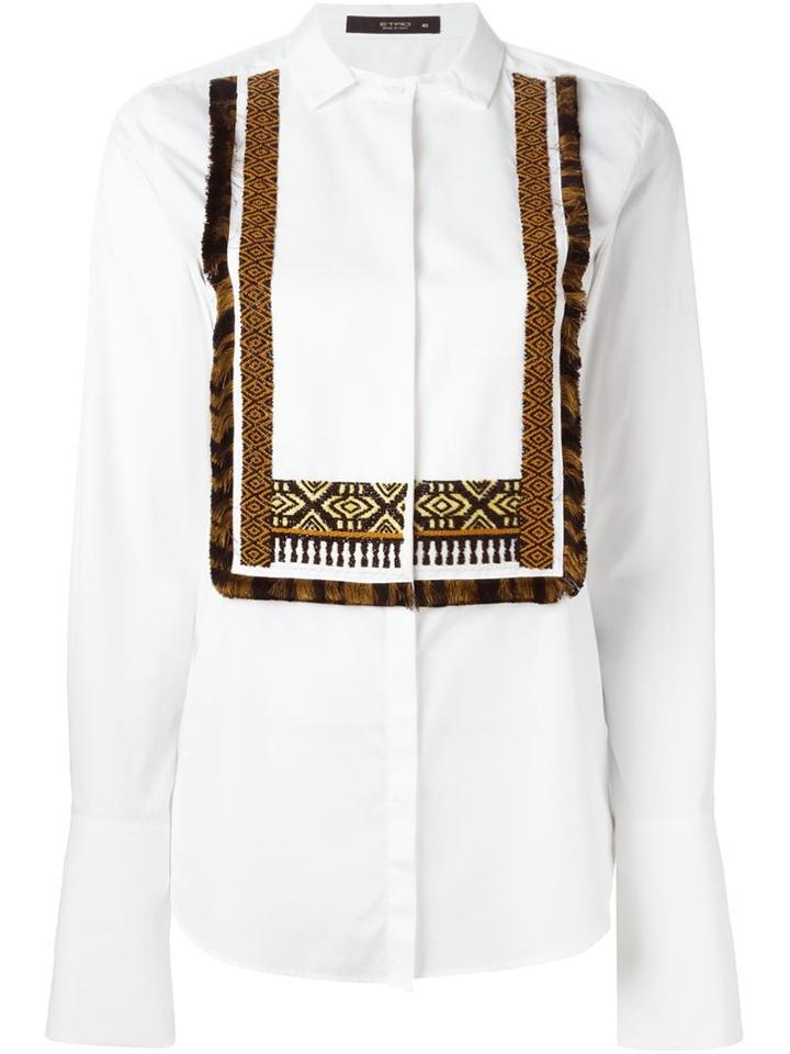 Etro Embellished Bib Shirt, Women's, Size: 44, White, Silk/cotton/glass
