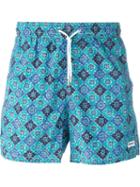 Canali Printed Swim Shorts, Men's, Size: Large, Green, Nylon