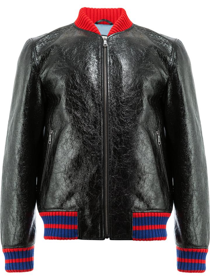 Gucci Gg Web Patent Bomber Jacket - Black