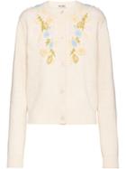 Miu Miu Floral Embroidered Cardigan - Neutrals