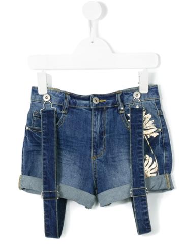 Une Fille - Denim Suspender Shorts - Kids - Cotton/elastodiene - 8 Yrs, Girl's, Blue
