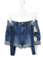 Une Fille - Denim Suspender Shorts - Kids - Cotton/elastodiene - 8 Yrs, Girl's, Blue