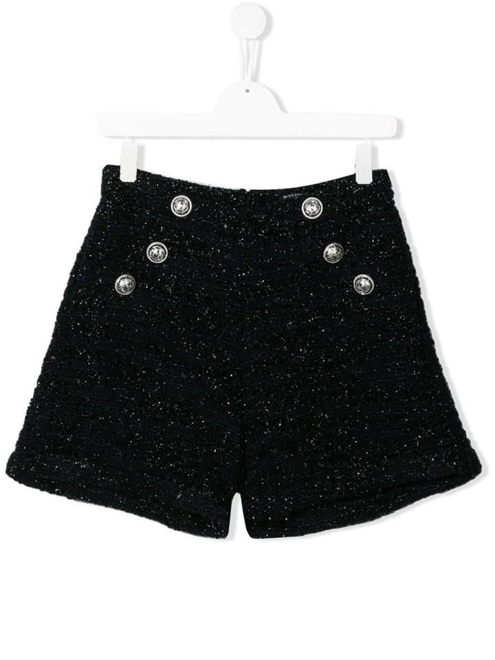 Balmain Kids Teen Textured Woven Shorts - Blue