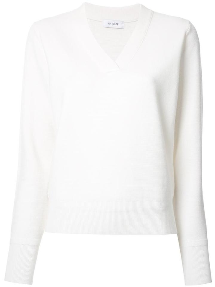 En Route V-neck Knitted Jumper, Women's, White, Wool
