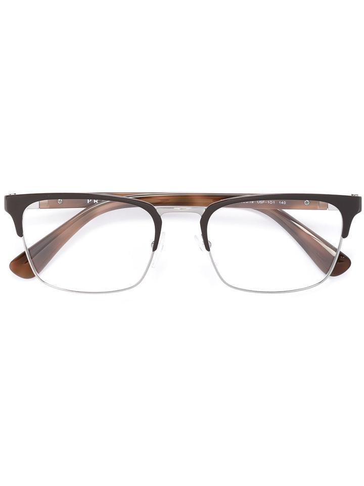 Prada Eyewear Square Glasses, Brown, Acetate/metal