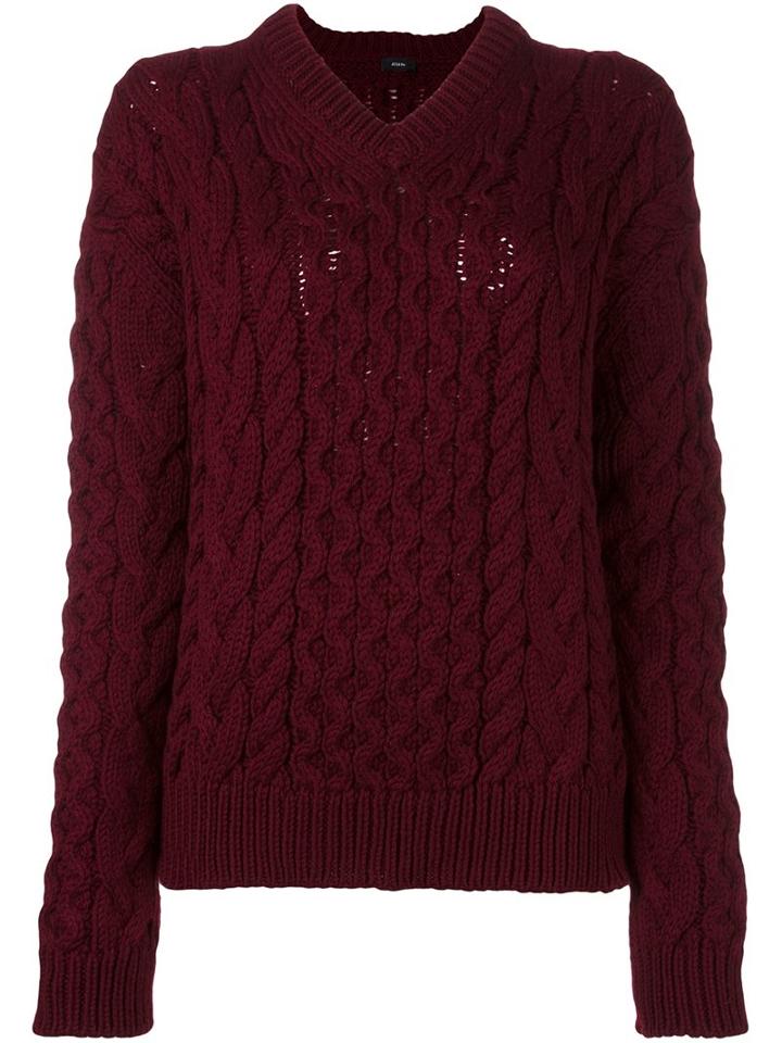 Joseph Cable Knit Jumper, Women's, Size: Large, Red, Merino