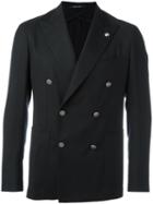 Tagliatore Double Breasted Blazer, Men's, Size: 52, Black, Virgin Wool/cupro