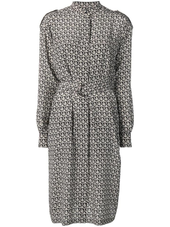 Salvatore Ferragamo Gancini Print Shirt Dress - Black