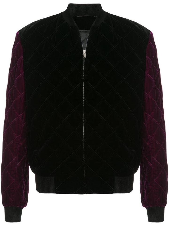 Saint Laurent Quilted Velvet Bomber Jacket - Black