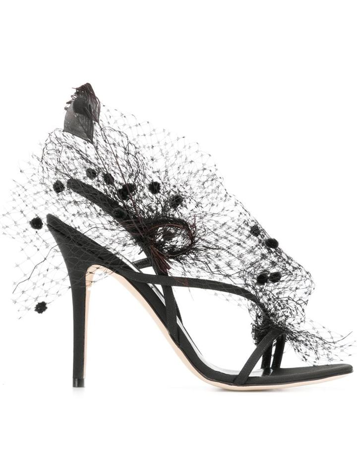 Andrea Mondin Anne Veil And Feathers Sandals - Black
