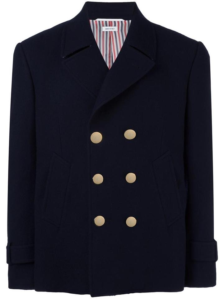 Thom Browne Classic Peacoat Blazer, Men's, Size: 1, Blue, Wool/silk/cupro