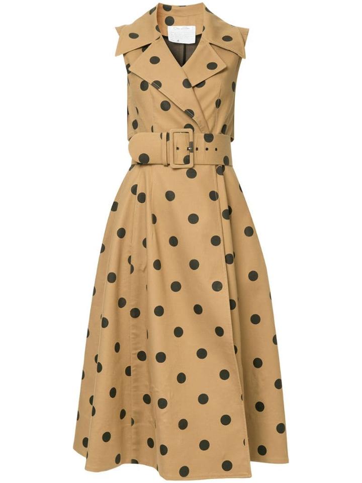 Oscar De La Renta Sleeveless Polka Dot Wrap Dress - Brown