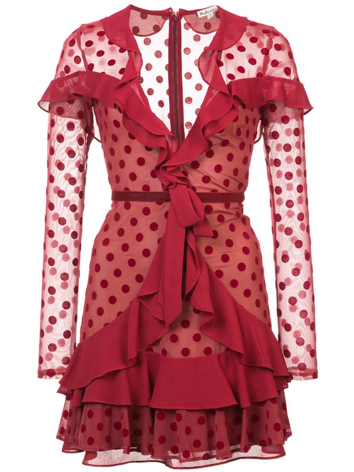 For Love And Lemons Polka Dot Ruffled Dress - Red