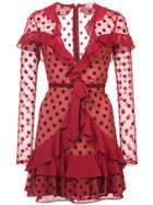 For Love And Lemons Polka Dot Ruffled Dress - Red